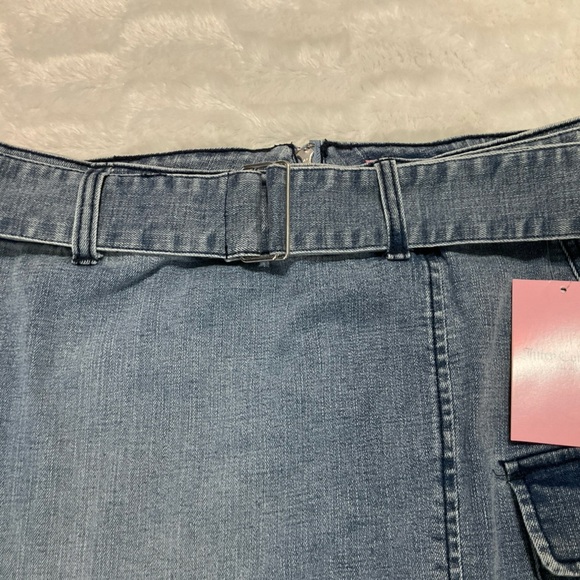 NWT Juicy Couture Size 29  Med Wash Denim Midi Cargo/Nomad Skirt W/ Belt - Picture 7 of 12